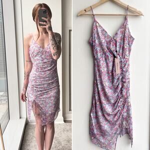 NWT BCBGeneration Ditsy Floral Mesh Ruched Mini Dress Preppy Pink Purple Size 2